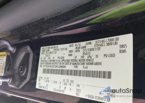 2016 Ford F-150 King Ranch z USA, uszkodzony, nr VIN 1FTEW1EG7GFC26690